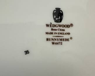 #43 - $300 - Wedgwood Runnymede W4472 bone china -10 dinner plate, 8 desert plates, 8 saucers, 8 salad plates, 8 cups
