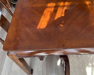 #39 - $500 - Bernhardt Asian dining set 5'table w/18"x2 leaves - 8' with leaves x 40Wx29H with 6 dinning chairs - 2 arm chairs - 4 regular chairs

