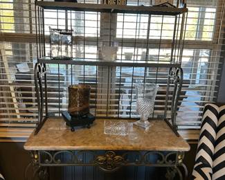 #46 - $180 - Baker's rack cast iron and faux marble top 6Hx38Wx17D
