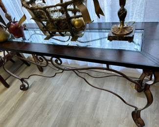 #40 - $140 - Console - sofa table leather & glass 31x5'x19
