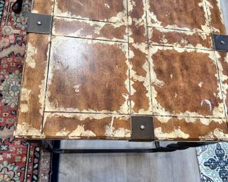 #14 - $80  - Side square table 23x23x24 decorative distress top on metal base 