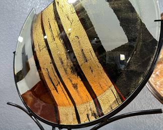 #20 - $48 - glass bowl on metal stand artist made 18x20
