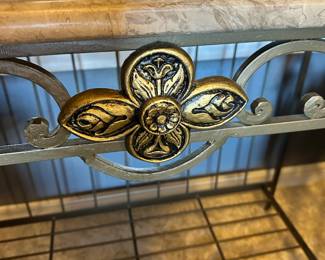 #46 - $180 - Baker's rack cast iron and faux marble top 6Hx38Wx17D