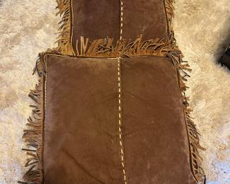 #45 - $80 - Handmade leather fringes pillows swede/leather double sided 
