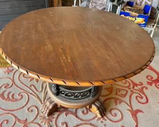 #114 - $250 - round claw foot table 30Hx47 round  with 4 chairs 40Hx191wx24D