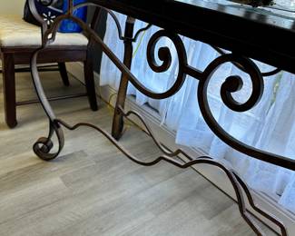 #40 - $140 - Console - sofa table leather & glass 31x5'x19