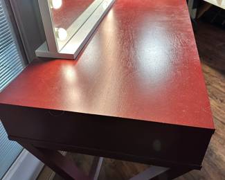 #57 - $160 - Campaign red style desk/table 3 drawers 30x44x20
