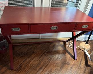 #57 - $160 - Campaign red style desk/table 3 drawers 30x44x20
