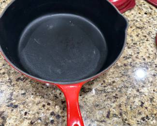 #63 - $125 - Le creuset iron coated size 27 - deep pot with lid 