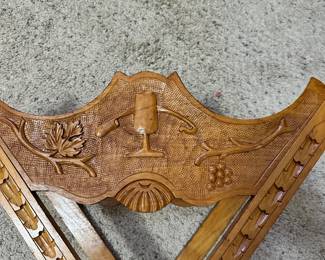 #90 - $160 - Wooden carved wine barrel holder with barrels 26wx10dx32h