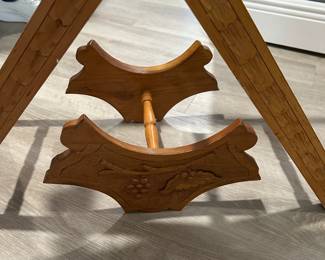 #90 - $160 - Wooden carved wine barrel holder with barrels 26wx10dx32h