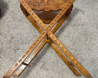 #90 - $160 - Wooden carved wine barrel holder with barrels 26wx10dx32h