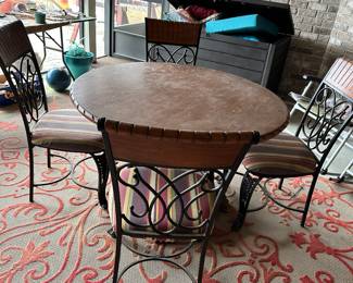 114 - $250 - round claw foot table 30Hx47 round  with 4 chairs 40Hx191wx24D