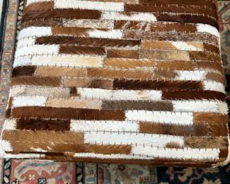 #17 - $100 - Cowhide patchwork square stool 18x18x18 as is
