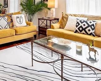 Beautiful golden sofa set: $950.  Ethan Allen Glass Coffee Table: $450. Ethan Allen Wood End Tables: $750.