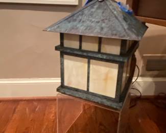 Mission Arts & Crafts Lantern with Slag Glass Panels, 17".