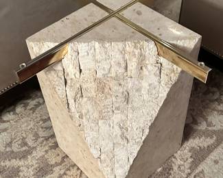 Another Gorgeous Post Modern Maitland Smith Mactan Tessellated Stone Brass Console Sofa Table (as is), 15.25x 15.25x 20.75