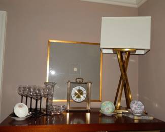 Still More Wonderful Home Decor including Vintage Shelley Cups & Saucers, a Seiko Mantel Clock, Additional Crystal, Vintage German Stemware and Framed Gold Leaf Roman Intaglio Art