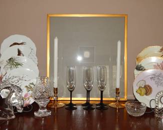 Wonderful Home Decor Available Throughout this Sale Including a Waterford Glendore 10" Footed Bowl, Baccarat 7" Horse Head, Gold Leaf Framed Intaglio Art and Much More!