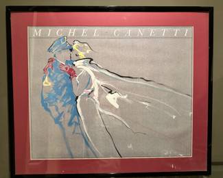 Rare Vintage Michel Canetti (b. 1955, France) 1985 Framed and Matted Poster, 37.25"W x 31.25H