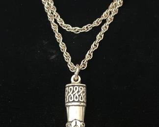 Vintage C. 1950 Figa Solid Sterling Pendant with Sterling Chunky Chain. The Figa is a Popular Talisman Associated with Fertility and Good Luck. 