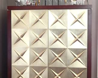 A Fantastic Bolier and Company "Atelier Cabinet" Designed by Michael Vanderbyl  in Antique Gold and Walnut, Two Available!!!