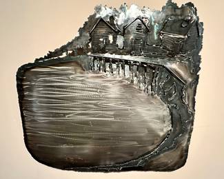 Brutalist Metal Sculpture Wall Art Signed by Artist W. Boyle, 23.5 x 22”