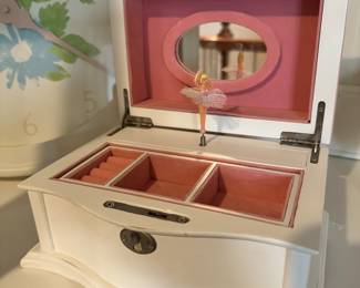 Inside View of the Lovely Pottery Barn Abigail Ballerina Jewelry Music Box with Plenty of Storage. 