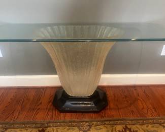 Exquisite Art Deco Style Console Table with Frosted Acrylic Base and Thick Oval Glass Top! 60"W x 18"D x 28.25"H.