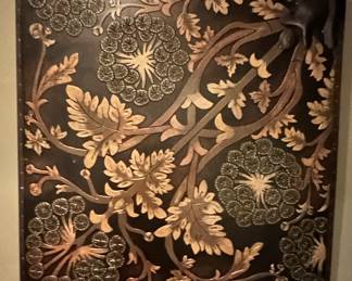 Mixed Media on Board Decorative Floral Metal Wall Art, 36" Square.