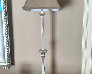 Stunning Restoration Hardware Pair of Satin Nickel Table Lamps 30” H