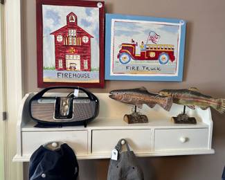 Pottery Barn Kids Hanging Drawers, 35" W x 7"D x 10.25" Shown with Fun Artwork and More Home Decor. 