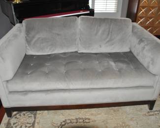 Fabulous Pearson for Hickory Chair Taupe "Anna Button" Love Seat with Down Fill and Nail head Accents, 65"W x 36" x 30.5"H. 