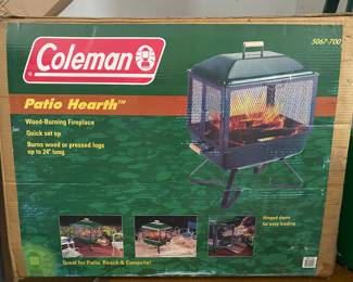 New in Box Coleman Patio Hearth Wood Burning Fireplace.