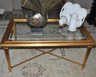 Gorgeous Rectangular Hickory Chair "Bristol" Cocktail Table in Gold Leaf with Beveled Glass Top 42" w x 26" D x 19" H