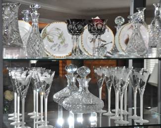 Part of the Large Crystal Collection Available Includes a Waterford 11.25" H "Comeragh" Cordial Decanter with Stopper, Set of Four 8.25" Bohemian Cut Crystal Wine Glasses c. 1950's and Much More!