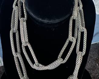 Silver-Tone Mesh Oblong Linked Necklace, 43" Long.
