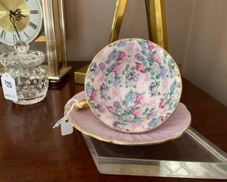 Gorgeous Shelley Tea Cups, One in Pink/Purple and One in Green.