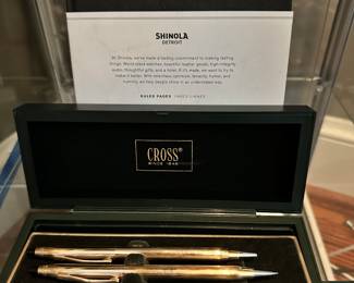 Brand New Shinola Journal Shown with Cross Pen and Pencil Set, 10 Karat New in Box.