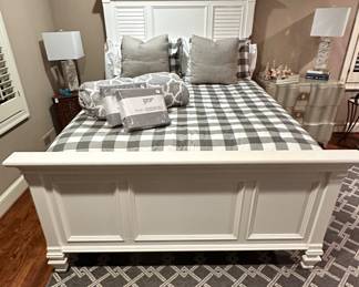 Up Close View of the Farmhouse Style Full Size Panel Bed Frame in a Classic White Finish, 67"W x 65.25"H x 86.25