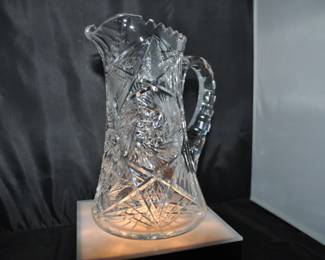 Vintage ABP Cut Crystal Pitcher, 9.5"