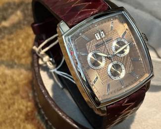 Detailed View of the Stunning Leather Band and Face of the NIB Tommy Bahama Watch.