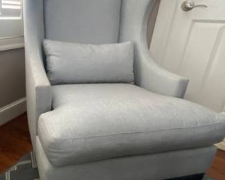 Modern Elegant Bernhardt Pascal Grey Wing Back Chair with Matching Pillow, 31.5"W x 30"D x 45.5".