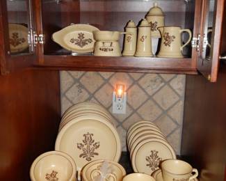 Vintage Pfaltzgraff Five Piece Place Setting for Eight (minus one saucer).  Set Includes Salt & Pepper, Cream & Sugar, Spoon Rest, Gravy Boat, 9.5" Au Gratin Dish and Two Butter Warmers.