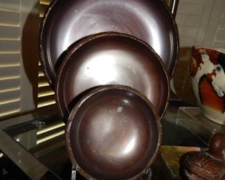 Wonderful Set of Pottery Barn Lotus Bronze Serving Bowls in Graduated Sizes!