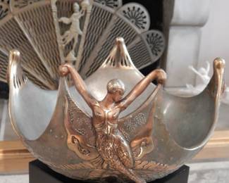 Exquisite Erte Bronze Sculpture, "Ocean Bowl I" Representing a Woman Dancing in the Sea C.1985, Signed and Numbered, 243/250.