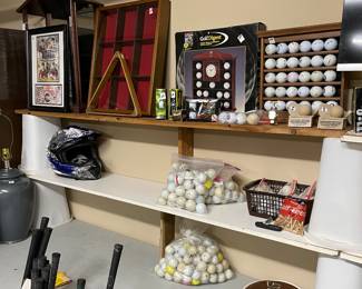 Golf clubs, range balls