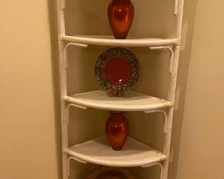 White corner stand Bamboo and wicker 