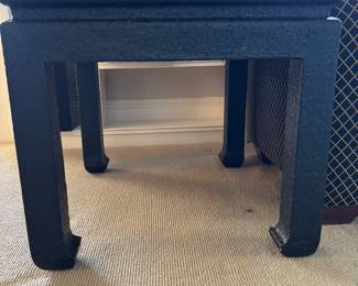 MID CENTURY LACQUERED GRASS CLOTH SIDE TABLES
