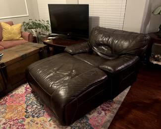 Brown leather chair with ottoman